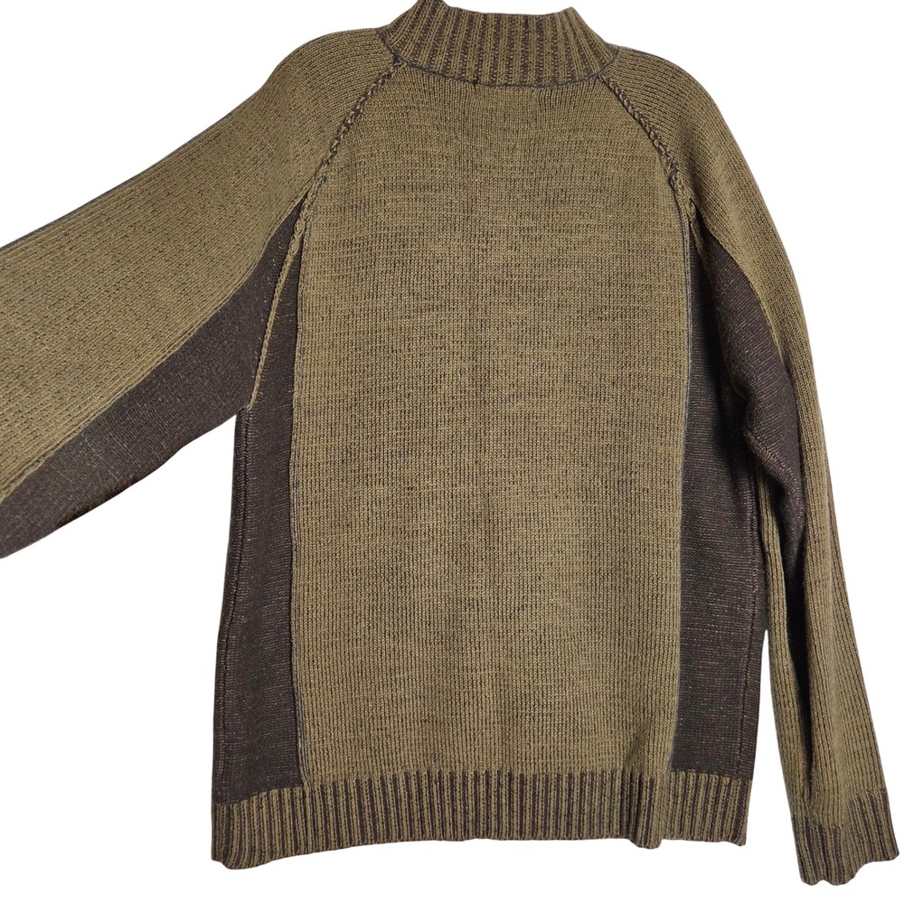 Mens Full Zip Cardigan Large Green Brown Mock Neck Knit Granola Cobain Grunge - Picture 8 of 8